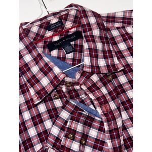 Tommy Hilfiger Custom Fit Shirt Mens Large Red Plaid Button Down Long Sleeve Cot